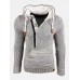 Mens Letter V  Neck Zip Knit Pullover Casual Drawstring Hooded Sweaters