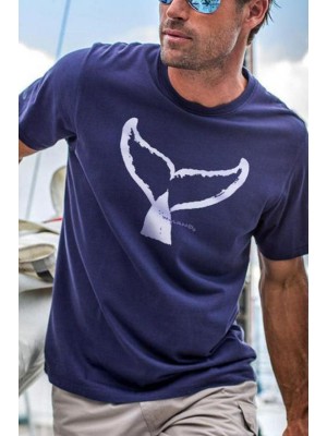 Wyland Whale Tail Brushed Indigo Short Sleeve Crew Neck T-Shirt